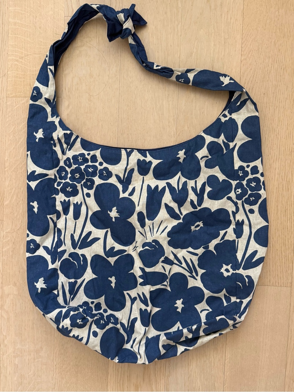 Marimekko X Uniqlo Blue/Natural Floral Print Canvas Shoulder Tie Tote Bag NWOT